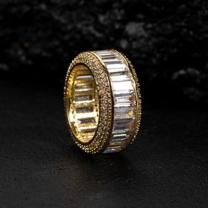 Yellow Gold Plated Iced Cz Men's Baguette Hip Hop Elegant Pinky Statement Ring